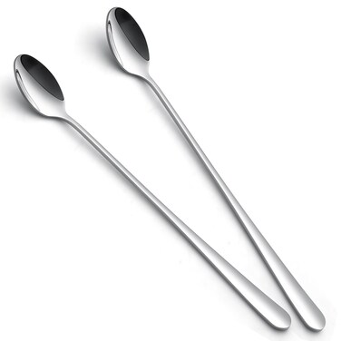 IQCWOOD Ice Tea Spoons, 9-Inch Long Handle Spoons, Ice Cream Spoon, Stirring Spoons for Cocktail, Coffee, Tea, Milkshake, 2 PCS