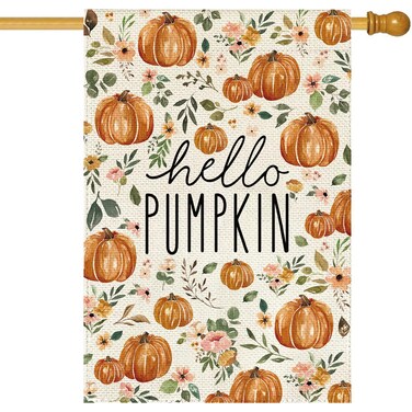 Baccessor Fall Garden Flag 12.5 x 18 Inch Double Sided Burlap Harvest Hello Pumpkin Welcome Thanksgiving Day Yard Flag Holiday Seasonal Outdoor Outside Decoration