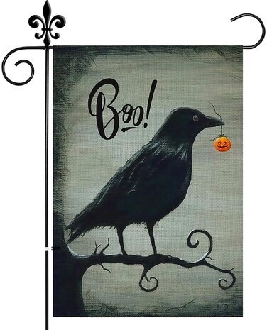 Halloween Boo Garden Flag Halloween Crow Welcome Flags Double Sided Vertical Burlap Yard Outdoor Halloween Decor 12.5x18 Inch