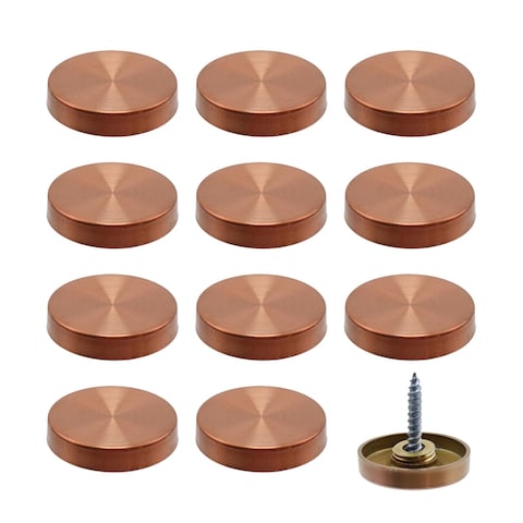 Rannb Decorative Mirror Screws Red Copper Tone Vintage Cap Cover Nails 1&quot;/25mm Cap Dia 304 Stainless Steel Screw Covers Caps Brushed -12pcs