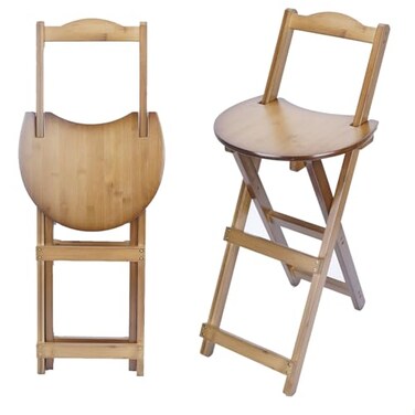 ISXACFF Folding Bar Stool Kitchen Counter Height Stool Foldable Bamboo Bar Stools with Backrest 24inch Portable Wooden Bar Stools Tall Bar Stool Folding Chairs for Home Kitchen Breakfast 1Pack