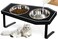 Cat Food Bowls Elevated, Gothic Cat Bowls, Raised Cat Bowls for Indoor Cats with Non-Slip Stand &amp; Wood Board, Stainless Steel and Whisker Friendly Food Bowls