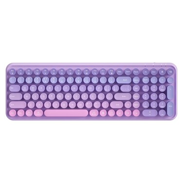 TISHLED Typewriter Keyboard Wireless 2.4GHz Rechargeable Membrane Gaming Keyboard Linear Mechanical-Feel Switch Compact 106-Key with Numpad Retro Round Keycaps Ergonomic for Win/Mac, Purple