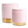 BRIKY Round Storage Ottoman, Pink Velvet Ottoman with Storage for Living Room, Upholstered Ottoman Foot Rest Stool with Gold Plating Base, Pack of 2 Vanity Accent Chairs for Bedroom