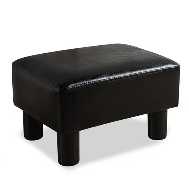 LUE BONA Modern Rectangular Foot Stool, Black Faux Leather Padded Ottoman Footrest Stool Small Foot Stool for for Living, Adults, Patio