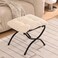 Welnow Folding Foot Stool, Upholstered Small Accent Ottoman with Detachable Thick Cotton Cushion Padded Sofa Stool and Metal Frame for Lazy Chair, Living Room, Bedroom, Plush Beige