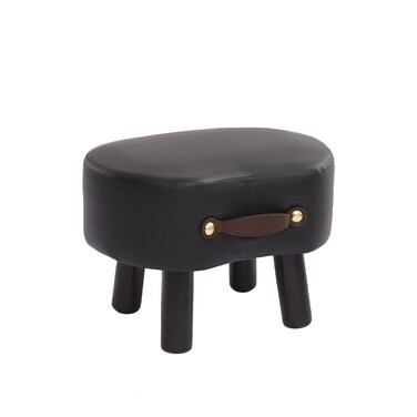Small Footstool with Handle, Velvet Ottoman Foot Rest with Padded Seat, Curved Foot Stool with Wooden Legs, Portable Foot Rest for Living Room, Bedroom, Entryway, Peacock Blue