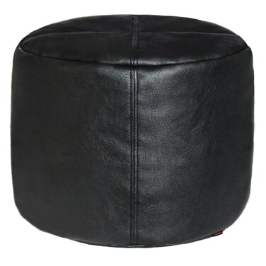 Thgonwid Unstuffed Faux Leather Pouf Cover, Handmade Footstool Ottoman Storage Solution, Floor Footrest Cushion - 16.5" Dx12 H, Pure Black