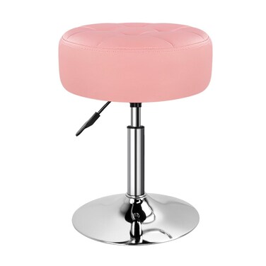 BFTOU Pink 4.9-inch Thickened Vanity Stool Round PU Leather Swivel Height Adjustable Makeup Chair Ottoman for Bedroom Living Room SPA Salon Shop Small