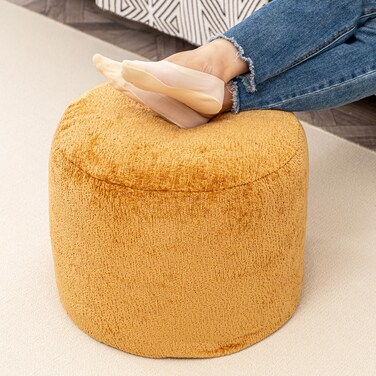 AbunHeri Round Boucle Pouf Ottoman Ottoman Foot Rest Modern Foam Filled Foot Stool Multifunctional Foot Rest Coffee Table Floor Pouf Seat for Living Room Bedroom Light Coffee