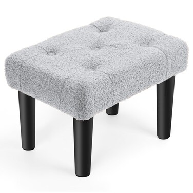 OGEMXU Ottoman Foot Stool, Small Ottoman Foot Rest with Legs, Teddy Velvet Sofa Foot Stools for Under Office Desk, Living Room, Dorm, Bedroom, Grey