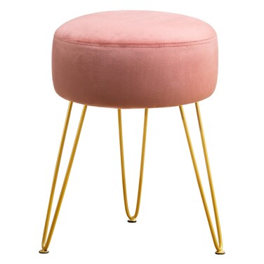 LUE BONA Vanity Stool, Pink Vanity Stools for Makeup Room, Round Ottoman Foot Stool, Velvet Footrest Vanity Chair for Bathroom Vanity, Bedroom, Living Room, Entryway, Offices
