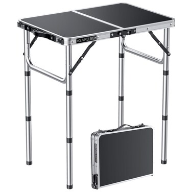 GARLLEN Folding Camping Table, Adjustable Height Picnic Table, Lightweight Portable Aluminum Grill Table (22.8" L x 15.7" W (3 Height)) for Outdoor Garden BBQ Dining Cooking