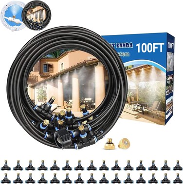 Misters for Outside Patio,Outdoor Water Misting Cooling System,99FT 30M.Backyard Mist Kit for Garden,Greenhouse,Fan,Deck,Umbrella,Canopy,Pool,Porch.Trampoli