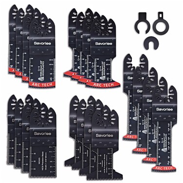 Savoriee 23PCS Oscillating Saw Blades, Universal Oscillating Multitool Saw Blades for Wood Plastics Metal, Quick Release Multi Tool Kits Fit Ryobi Milwaukee Rockwell Fein Makita