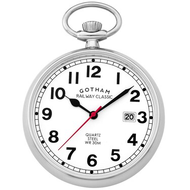 Gotham Men's Stainless Steel Analog Quartz Date Railroad Design Pocket Watch # GWC14101S