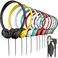 10 Pack Bulk Wired On-Ear Leather Headphones with 3.5mm Connector and Remote Control for Volume, Multi