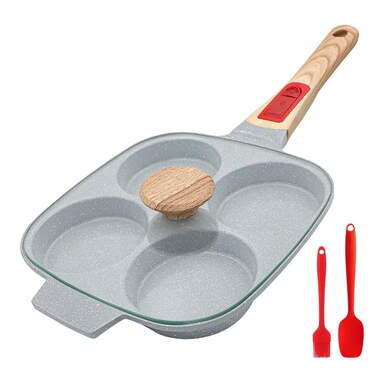 RANX INGST Ceramic Egg Frying Pan with Lid, Nonstick 4 Cup Fried Egg Pan with Detachable Handle, Omelette Pan Induction Compatible - Blue