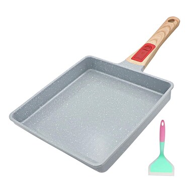 AIKENBBKK Ceramic Nonstick Tamagoyaki Pan, Large Japanese Omelette Pan Egg Pan with Detachable Handle, Oven&amp; Dishwasher Safe, 9&rdquo; x 8.2&rdquo; (Blue)