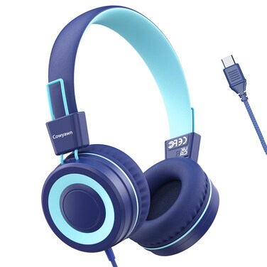 Cowyawn USB Type C Kids Headphones for School, Wired Toddler Headphones, 94dB Volume Limited, HD Stereo Sound, Foldable Lightweight On-Ear Wired Headphones for Kids/Children/Teens/Boys (Dark Blue)
