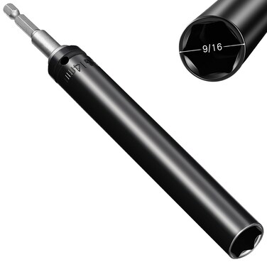 Blulu 9/16"(14mm) Power Nut Driver, Nut Runner Hollow Socket with 1/4" Hex Shank, Fit Long Bolts and Ductwork Power Nut Driver for Overhead Fastening Applications Operations(1 Pack,6 Inch)