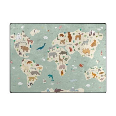 Vantaso Soft Foam Nursery Rugs World Map Animals Non Slip Play Mats for Kids Boys Girls Playing Room Living Room 63 x 48 inch