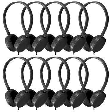 CN-Outlet Bulk Headphones for Classroom School Students Kids Teens Children Gift and Adults,Wholesale Wired Adjustable On Ear Headphones 10 Pack (Black)