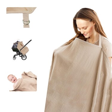 CLVJQ Nursing Cover Up for Breastfeeding - Breathable Breastfeeding Cover with Rigid Hoop &amp; Adjustable Neck Back Strap - Privacy Breast Feeding Covers for Women Mom - Multi-use Car Seat Cover(Khaki)