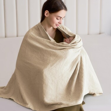 SUNSHE Nursing Cover for Breastfeeding, Multi-use Nursing Covers - 100% Cotton Privacy Breathable Nursing Cover - Soft Muslin Nursing Covers for Mother Nursing Apron (Summer Wheat)