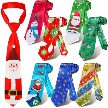 Syhood 8 Pieces Christmas Ties Novelty Holiday Printed Festive Santa Snowman Neckties for Men Christmas Party Costume