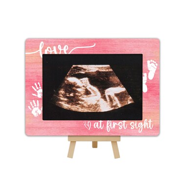 OXRUN New Mom Gifts, 4x6 Pregnancy Baby Ultrasound Picture Frame, Love at First Heartbeat Wooden Photo Frame with Easel, Nursery Decor - A04