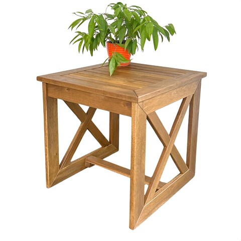 ARROWSTONE Accent Table, 100% Acacia Wood Bedside Table, Narrow Nightstand, Wooden Coffee Tables, Small Side Tables for Entryway, Living Room, Garden, Pool, Outside (X-Brace Accent 16&quot; W)