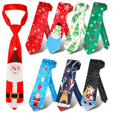Syhood 8 Pieces Christmas Ties Novelty Holiday Printed Festive Santa Snowman Neckties for Men Christmas Party Costume