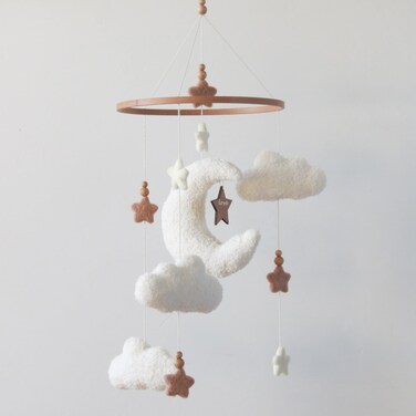 Cloud Moon Crib Mobile Cloud Baby Mobile for Crib Neutral Boho Clouds and Stars Moon Mobile Boucle Mobile