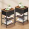 LAKEMID Nightstands Set of 2 with Drawer, Bedside Table End Table with 2 Layers Metal Shelf for Bedroom Sofa Couch (Rustic Brown)