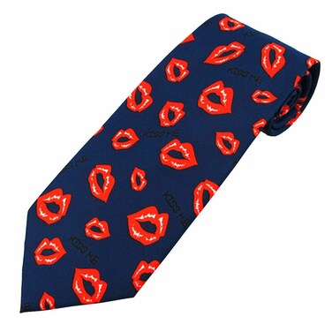 Sunrise Outlet Men's Happy Valentine's Day Kiss Me Lips Regular Length Neck Tie - Navy Blue