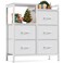 Furnulem 5 Drawer White Dressers for Bedroom 2 Tier Shelf Storage Small Fabric Dresser for Closet Sturdy Metal Frame Modern Style Storage Cabinets Organization Units for Hallway Rooms