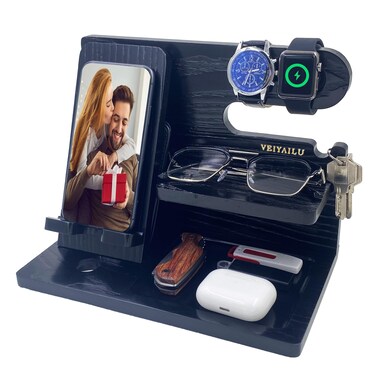 VEIYAILU Gifts for Dad Men Mom Women from Daughter Son -Birthday Gifts - Black Nightstand Organizer Mens - Gift Ideas for Mother's Day, Father's Day, Christmas, and Valentine's Day(black)