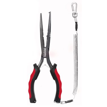Booms Fishing F03 Needle Nose Fishing Pliers, 9" Fisherman's Pliers, Long Nose Hook Remover, Saltwater Resistant Fishing Gear, Red