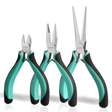 DISEN Mini Pliers Set, 3-Piece Small Pliers Tool Kit Includes 4&rdquo; Diagonal Plier, 5&rdquo; Long Nose Plier, 6&rdquo; Needle Nose Plier, for Jewelry Making, Crafts, Electronic Devices Repairing