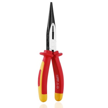 WISEPRO 8 Inch 1000V Insulated Long Nose Pliers, Insulated Long Nose Side-Cutting Pliers with Straight/Bent Jaw for Electricians