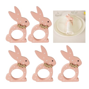 Utalek Easter Bunny Napkin Rings Set of 6, Wooden Bunny Napkin Rings, Rabbit Napkin Ring Holders for Easter Party Banquet Dinning Spring Table Decoration