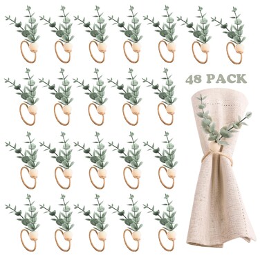 Floral Napkin Rings Set of 24 Rustic Eucalyptus Napkin Ring Holders Wedding Spring Easter Ring Holder Farmhouse Serviette Buckles Adornment Table Kitchen Dinner Christmas Party Wedding Banquet
