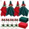 Ziliny 16 Pcs Cotton Christmas Napkins and Rings Set 8 Pcs Washable Christmas Napkins Cloth 8 Pcs Christmas Napkin Rings Holder for Home Dinner Table Setting Xmas Party Supply (Bell Pine Flower)