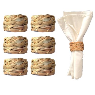 Laquedecraft Set 6 Woven Water Hyacinth Napkin Rings   Rustic Boho Wicker Napkin Holders   Natural Farmhouse Rattan Napkin Ring for Christmas, Thanksgiving Dining Table, Wedding Party