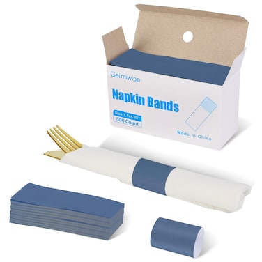 Germiwipe Paper Napkin Band Box of 500,Napkin Rings Self Adhesive,Silverware Wraps Bands (Navy Blue, Navy Blue-500 pcs)