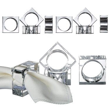 Donoucls Crystal Napkin Holder Rings Square Design Christmas Decorations for Dinner Set of 12