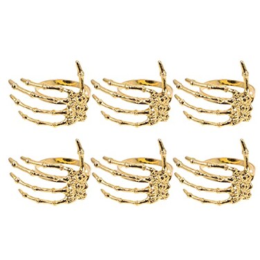 Cabilock 6pcs Halloween Napkin Rings Set Alloy Skeleton Hand Napkin Ring Holders Ghost Hand Napkin Buckle Ornaments for Halloween Decoration (Golden)