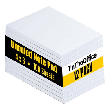 1InTheOffice Notepads 4x6, Scratch Pad Unruled, Memo Pad 4x6, White, 100 Sheets (12 Pack)