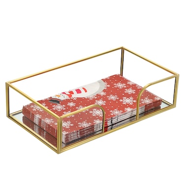 Sumnacon Bathroom Guest Towel Holder - Rectangle Glass Napkin Holder for Guest Hand Towels Paper Napkins, Decorative Napkin Holder Tray for Bathroom Vanity Toilet Tank Table Kitchen Countertop, Gold